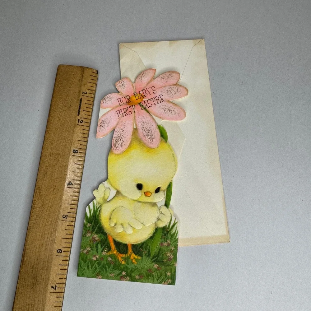 Vintage Hallmark Baby First Easter Greeting Card Chick Pink Flower 10E 332-5 USA